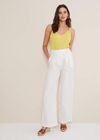 Phase Eight Aaliyah Linen Wide Legs Trousers White Australia | HY1940783